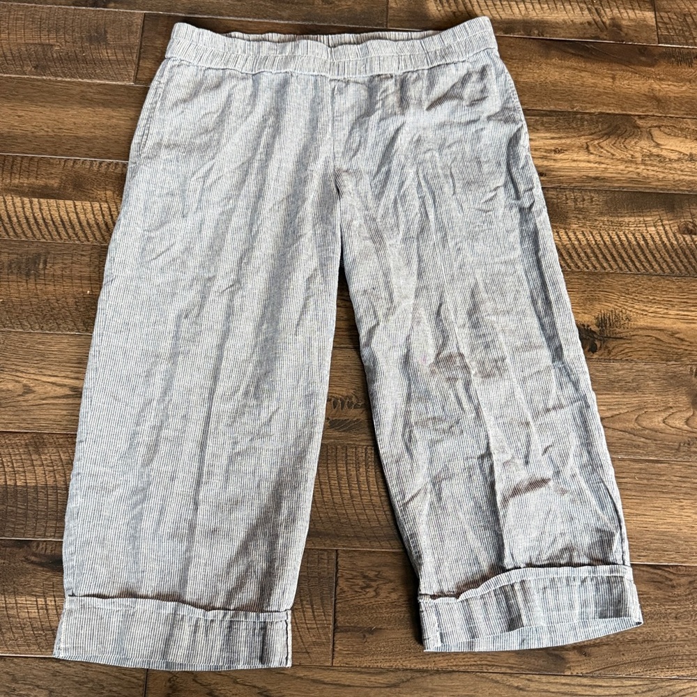 EILEEN FISHER Womens Blue Pinstripe Cropped Pants Size L - Picture 2 of 8